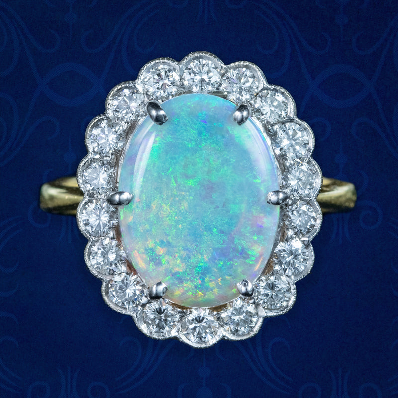 Edwardian Style Opal Diamond Daisy Cluster Ring 3ct Opal