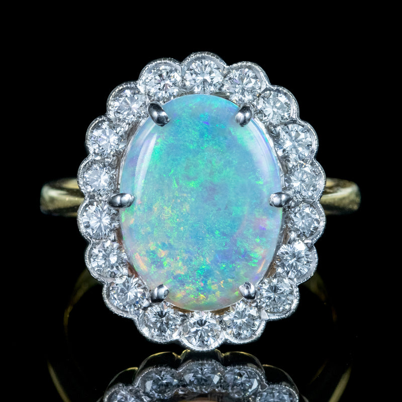 Edwardian Style Opal Diamond Daisy Cluster Ring 3ct Opal