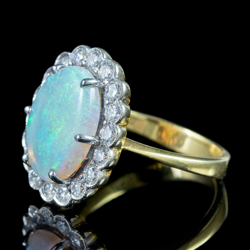 Edwardian Style Opal Diamond Daisy Cluster Ring 3ct Opal