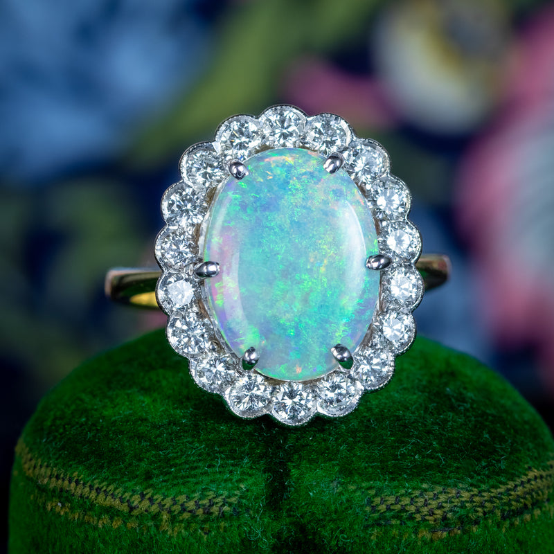 Edwardian Style Opal Diamond Daisy Cluster Ring 3ct Opal