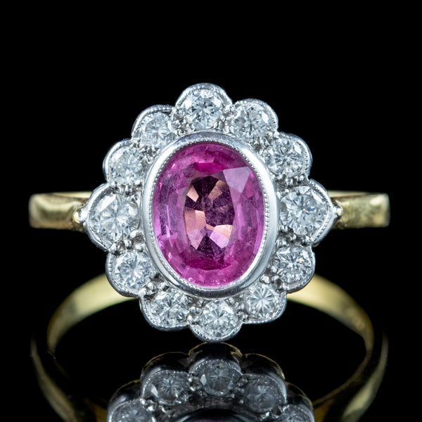 Edwardian Style Pink Sapphire Diamond Cluster Ring 1.5ct Sapphire 