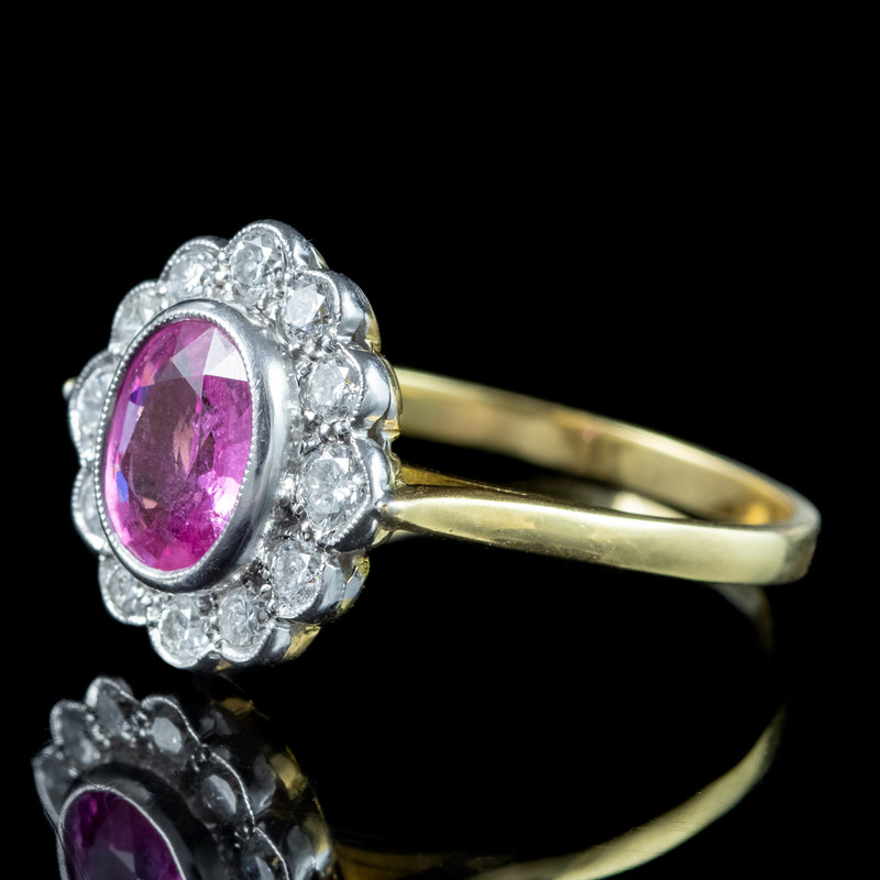 Edwardian Style Pink Sapphire Diamond Cluster Ring 1.5ct Sapphire 