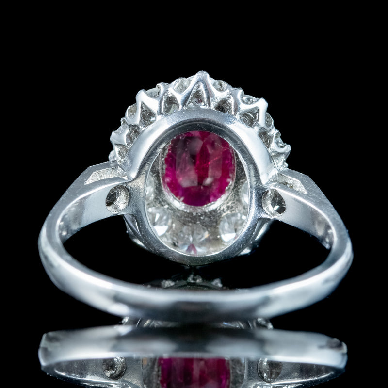 Edwardian Style Ruby Diamond Cluster Ring 1.5ct Ruby 