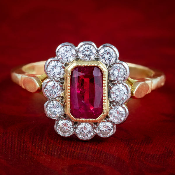 Edwardian Style Ruby Diamond Cluster Ring 0.75ct Ruby