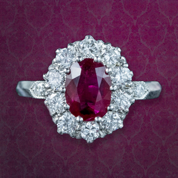 Edwardian Style Ruby Diamond Cluster Ring 1.5ct Ruby 