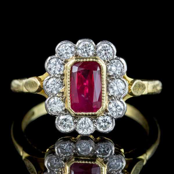 Edwardian Style Ruby Diamond Cluster Ring 0.75ct Ruby