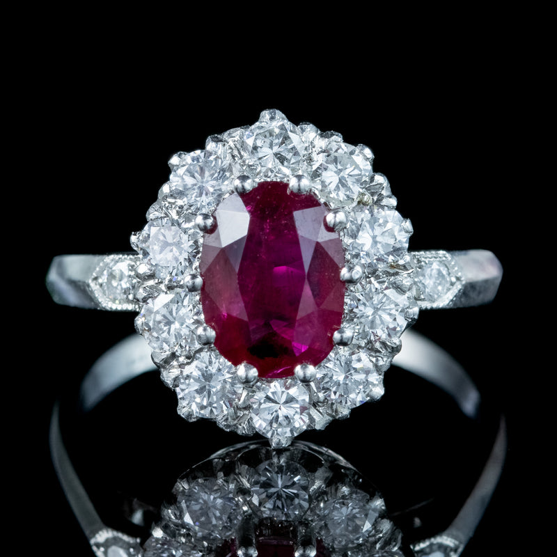 Edwardian Style Ruby Diamond Cluster Ring 1.5ct Ruby 