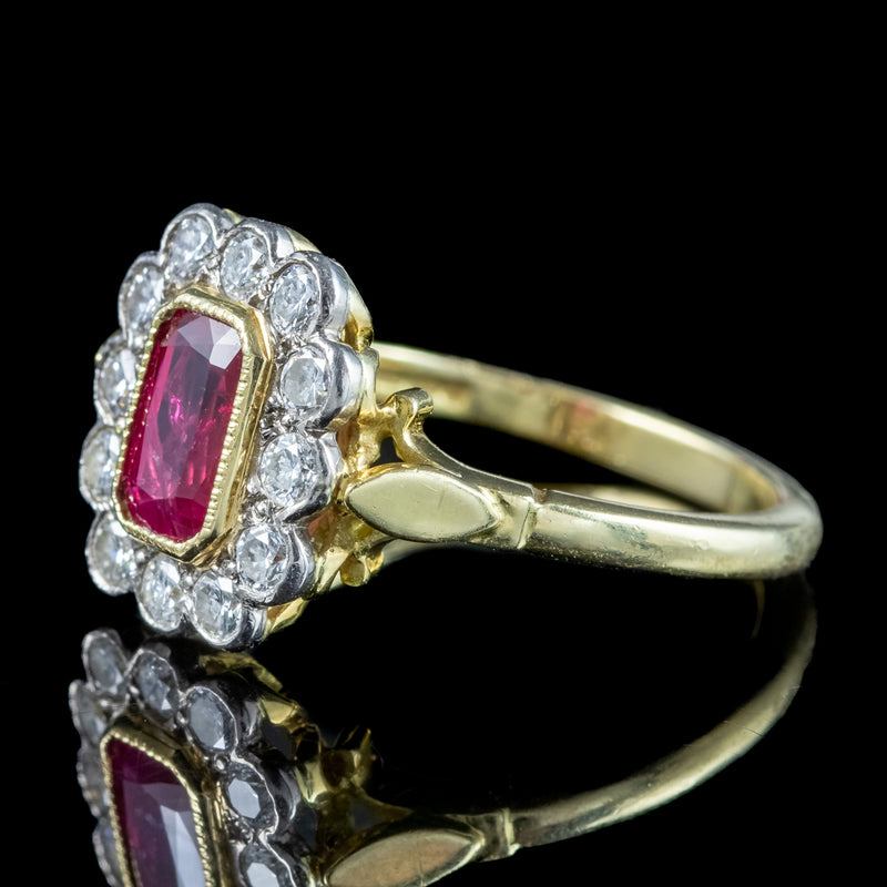 Edwardian Style Ruby Diamond Cluster Ring 0.75ct Ruby