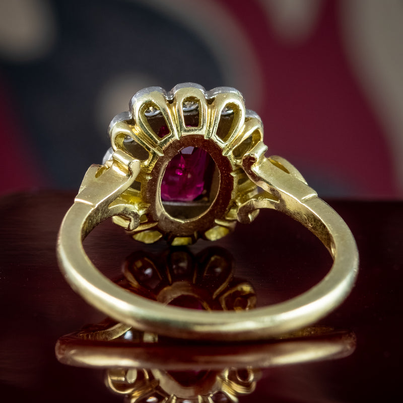 Edwardian Style Ruby Diamond Cluster Ring 0.75ct Ruby