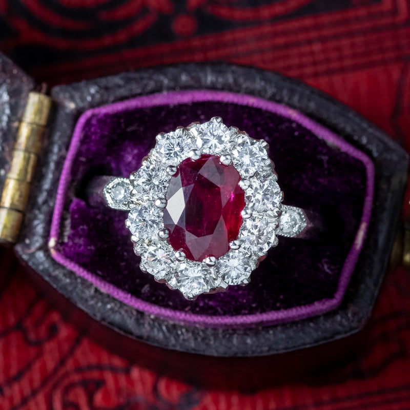 Edwardian Style Ruby Diamond Cluster Ring 1.5ct Ruby 