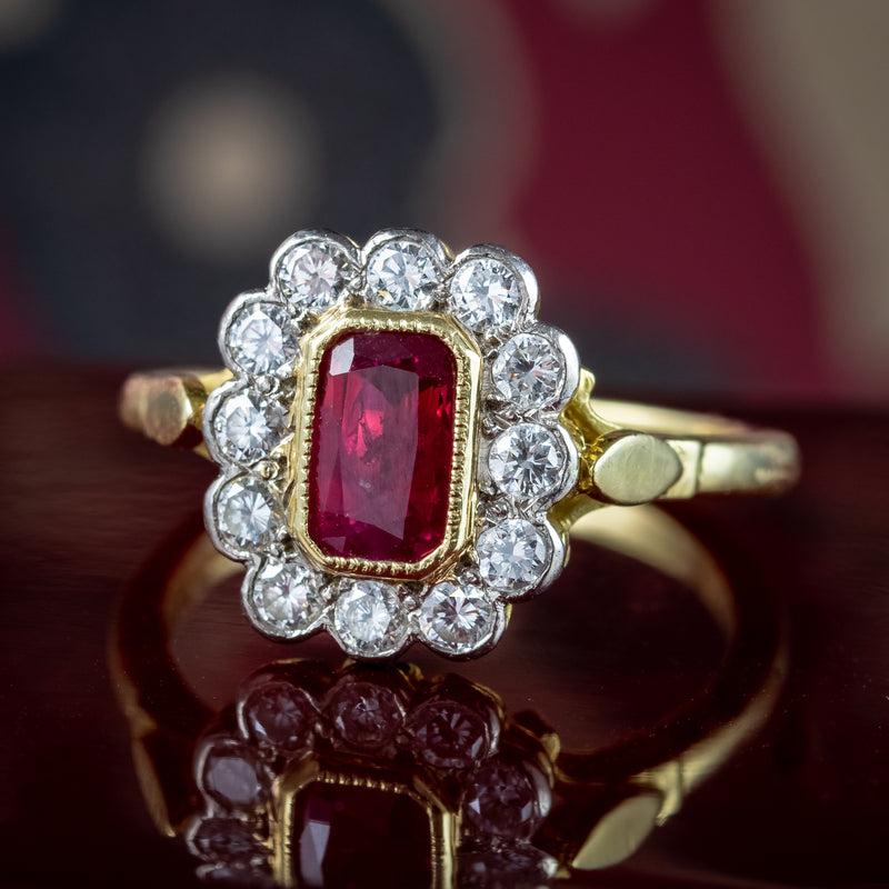 Edwardian Style Ruby Diamond Cluster Ring 0.75ct Ruby