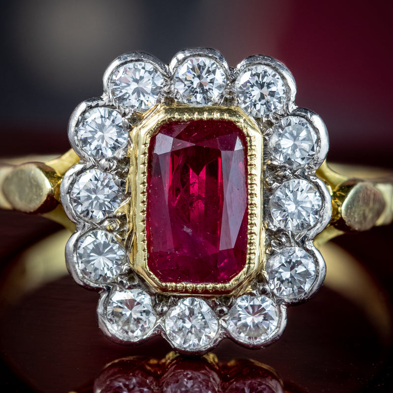 Edwardian Style Ruby Diamond Cluster Ring 0.75ct Ruby