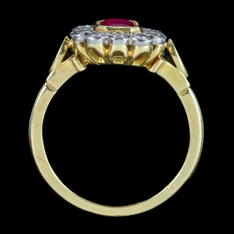 Edwardian Style Ruby Diamond Cluster Ring 0.75ct Ruby