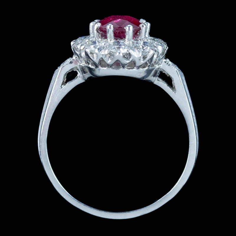 Edwardian Style Ruby Diamond Cluster Ring 1.5ct Ruby 