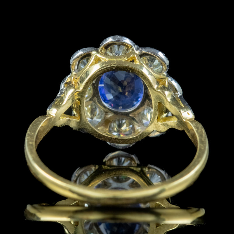 Edwardian Style Sapphire Diamond Daisy Cluster Ring 1.2ct Sapphire