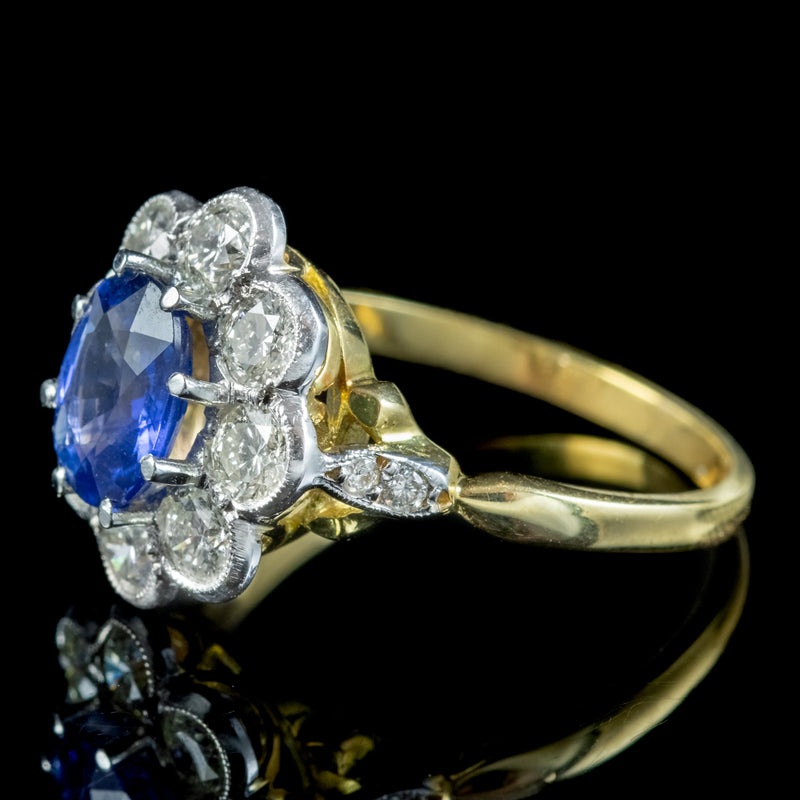 Edwardian Style Sapphire Diamond Daisy Cluster Ring 1.2ct Sapphire