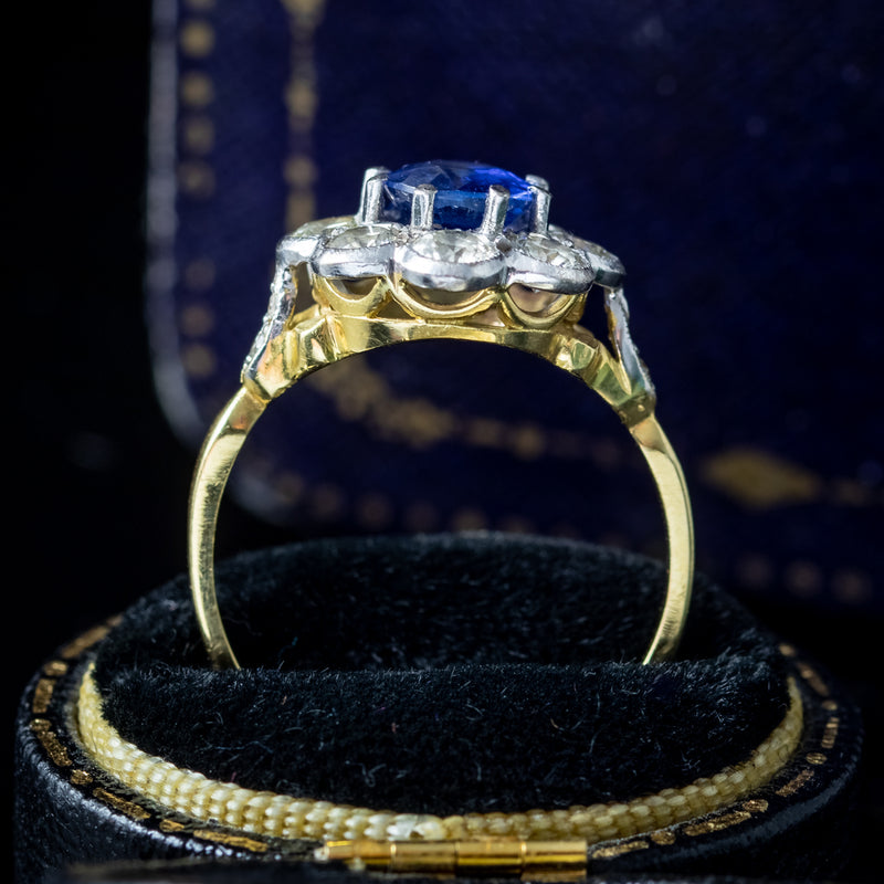 Edwardian Style Sapphire Diamond Daisy Cluster Ring 1.2ct Sapphire