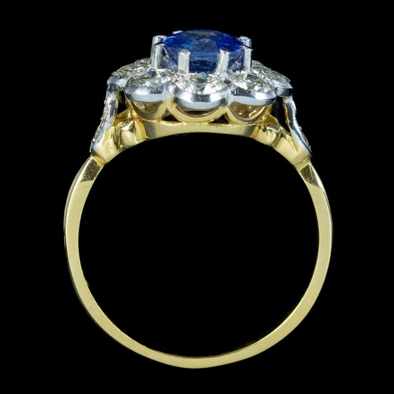 Edwardian Style Sapphire Diamond Daisy Cluster Ring 1.2ct Sapphire