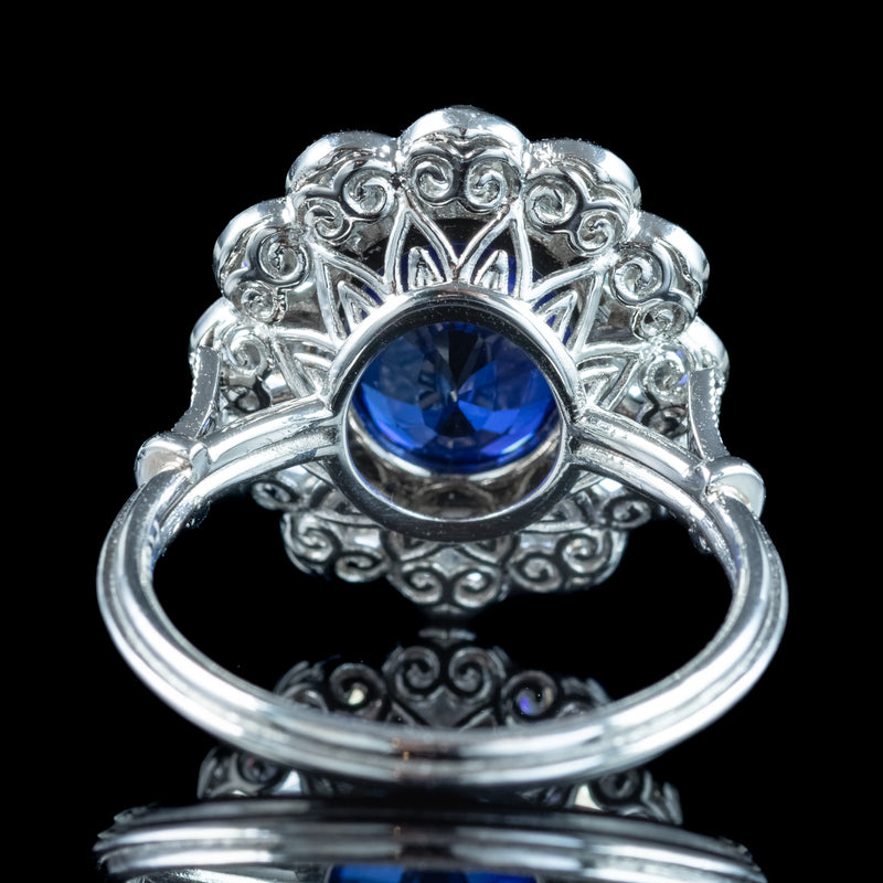 Edwardian Style Sapphire Diamond Cluster Ring 3.50ct Sapphire