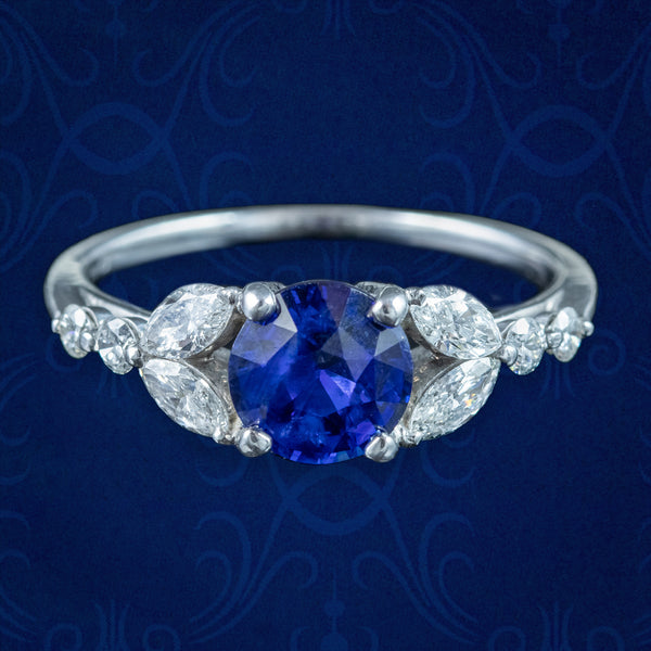 Edwardian Style Sapphire Diamond Ring 0.80ct Blue Sapphire 