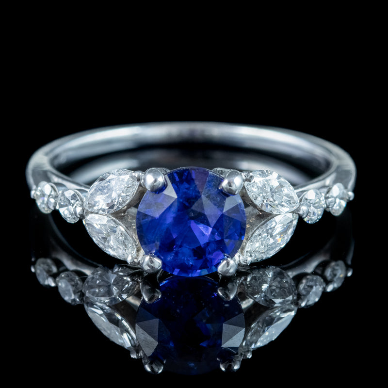 Edwardian Style Sapphire Diamond Ring 0.80ct Blue Sapphire 