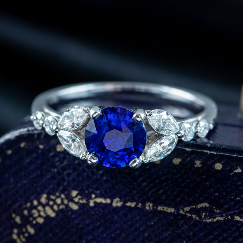 Edwardian Style Sapphire Diamond Ring 0.80ct Blue Sapphire 