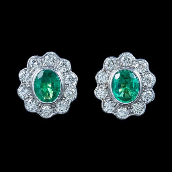 Edwardian Style Emerald Diamond Cluster Earrings 18ct Gold 0.60ct Emeralds 