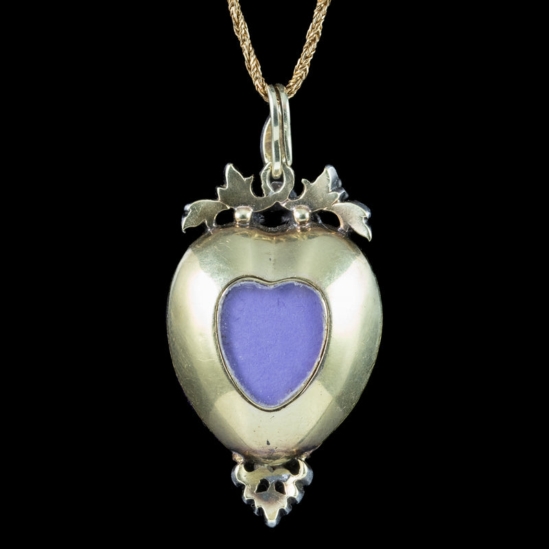 Antique Georgian Amethyst Heart Diamond Pendant Locket Necklace