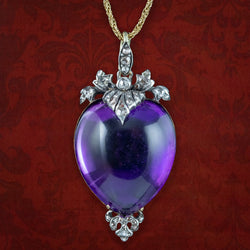 Antique Georgian Amethyst Heart Diamond Pendant Locket Necklace