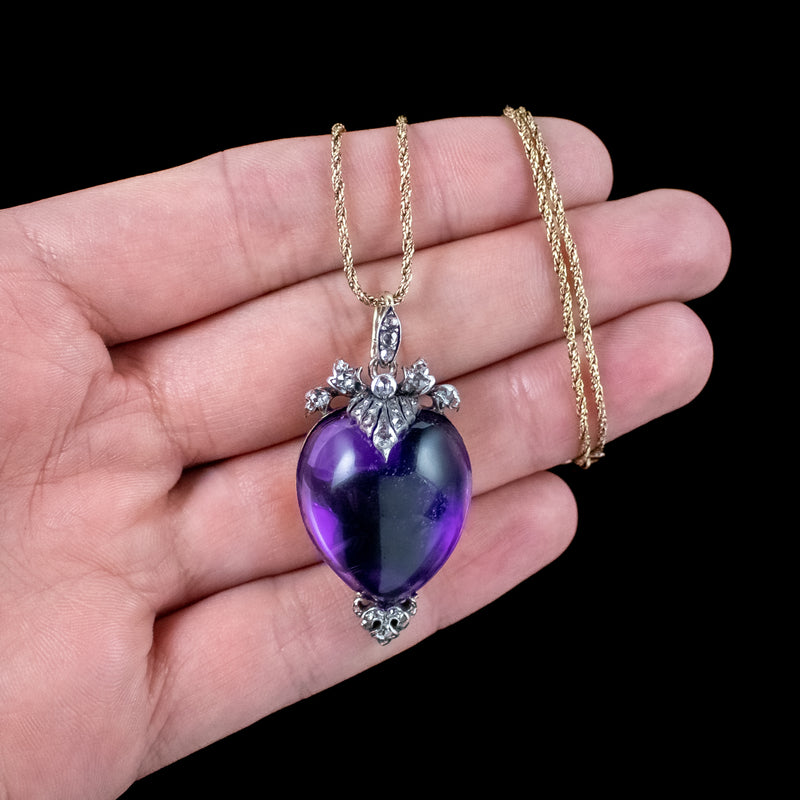 Antique Georgian Amethyst Heart Diamond Pendant Locket Necklace