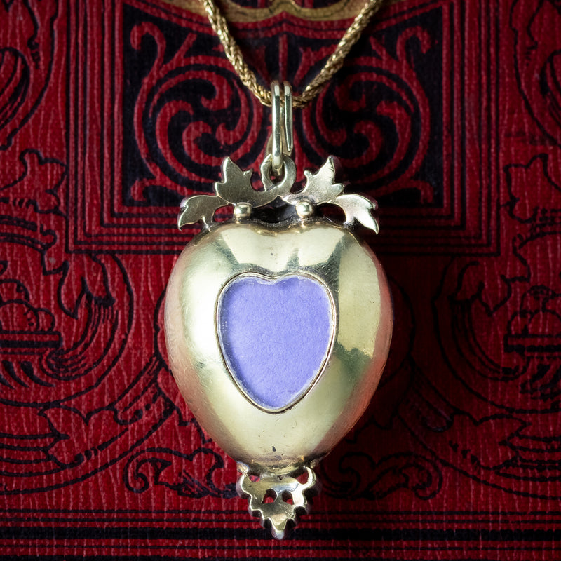 Antique Georgian Amethyst Heart Diamond Pendant Locket Necklace