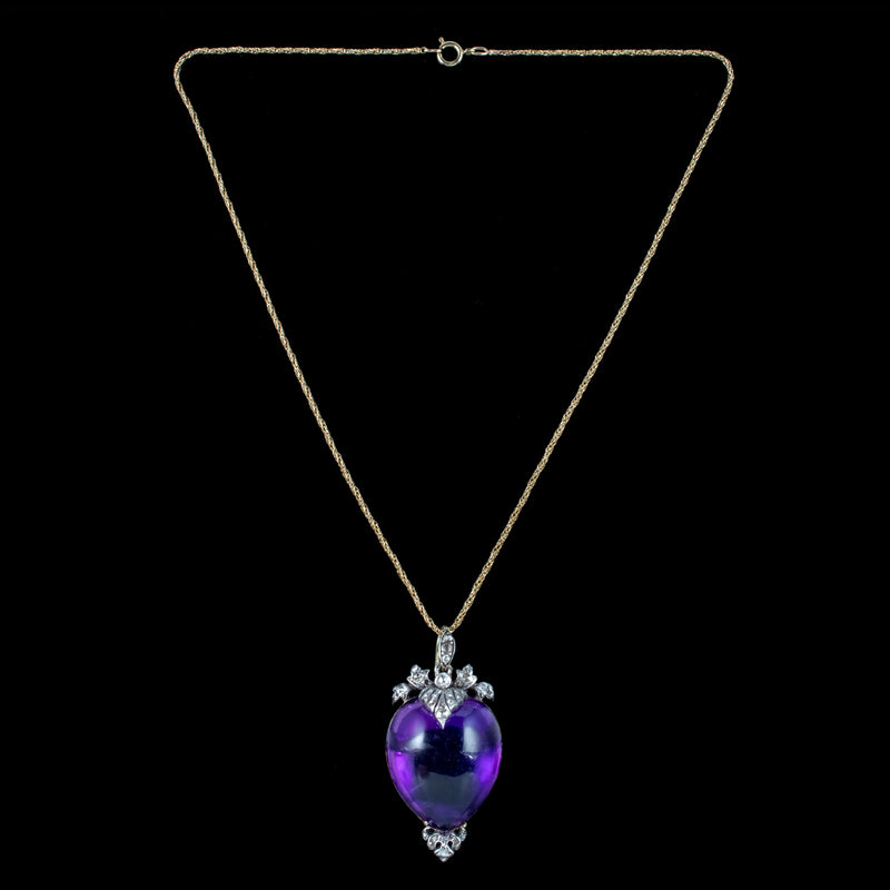 Antique Georgian Amethyst Heart Diamond Pendant Locket Necklace