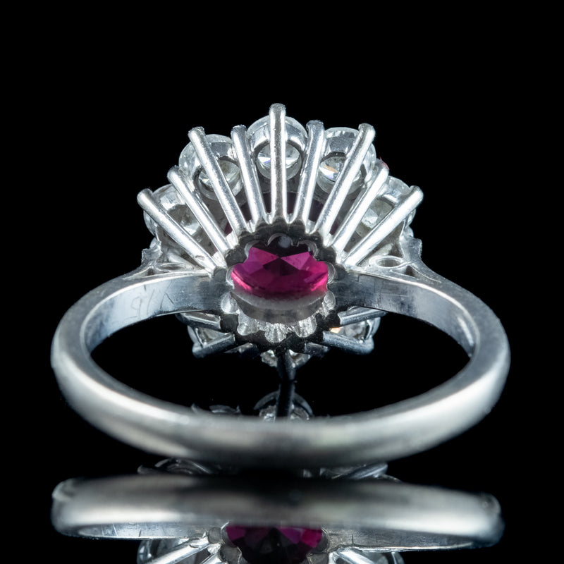 Vintage Ruby Diamond Daisy Cluster Ring 1ct Ruby