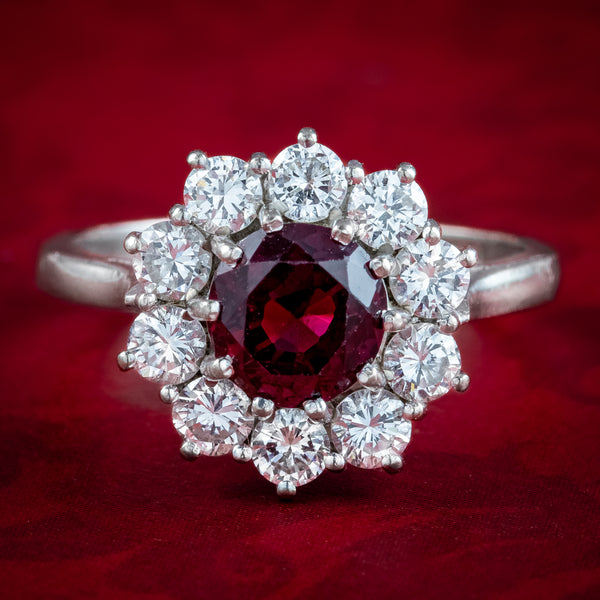 Vintage Ruby Diamond Daisy Cluster Ring 1ct Ruby