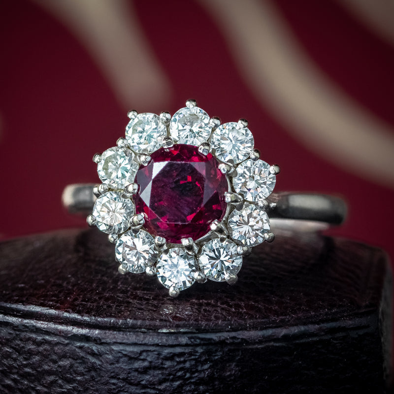 Vintage Ruby Diamond Daisy Cluster Ring 1ct Ruby