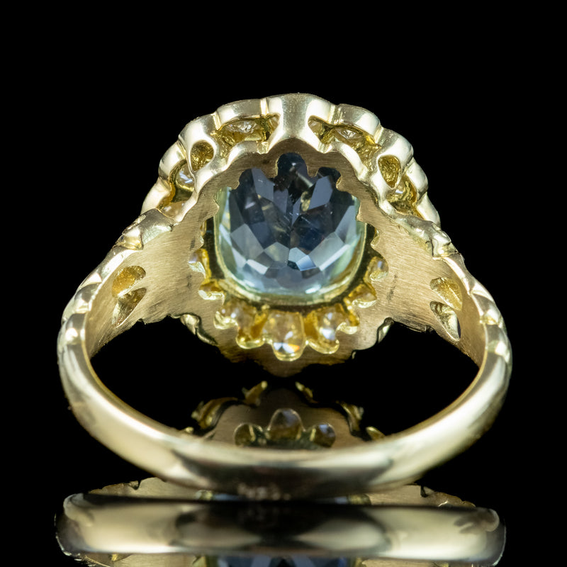 Victorian Style Aquamarine Diamond Cluster Ring 2.5ct Aqua