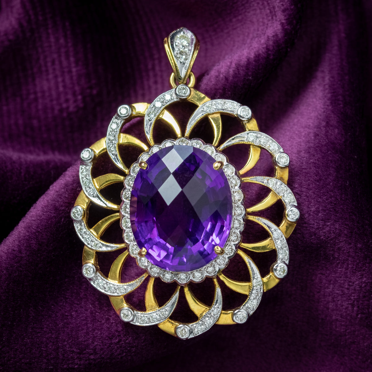 2024 Christian Dior 1960s Vintage Double Amethyst Crystal Pendant on 18ct Gold Plated