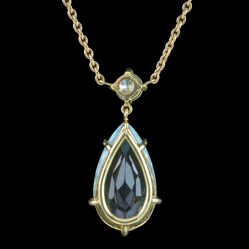 Vintage Aquamarine Diamond Lavaliere Pendant Necklace 18ct Gold