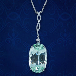 Vintage Aquamarine Diamond Pendant Necklace 18ct Gold 62ct Green Aqua