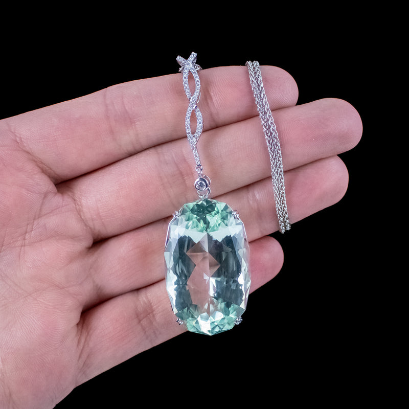 Vintage Aquamarine Diamond Pendant Necklace 18ct Gold 62ct Green Aqua