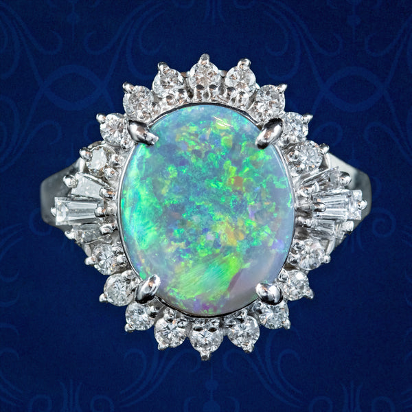 Vintage Black Opal Diamond Cluster Ring 2.64ct Natural Opal