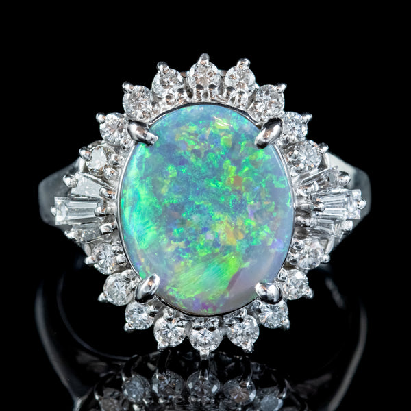 Vintage Black Opal Diamond Cluster Ring 2.64ct Natural Opal