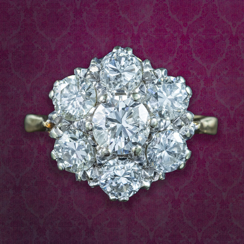 Vintage Diamond Cluster Ring 2.5ct Total