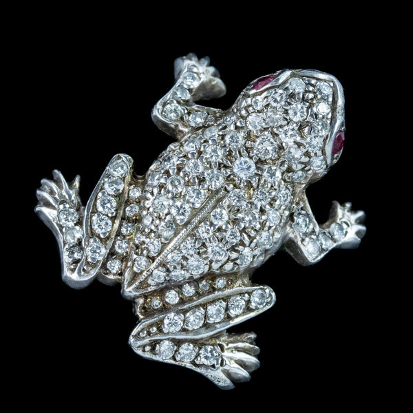 Vintage Diamond Frog Brooch Ruby Eyes 1.5ct Diamond 