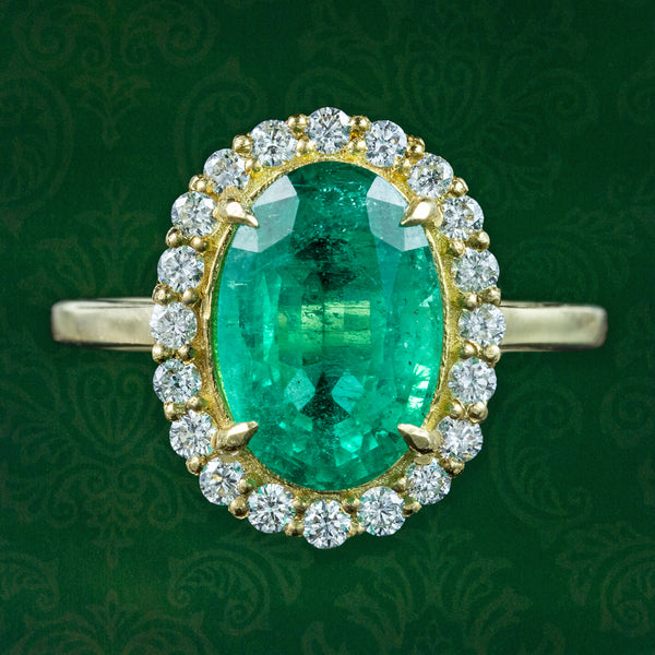 Vintage Emerald Diamond Cluster Ring 3ct Emerald