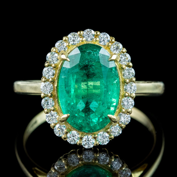 Vintage Emerald Diamond Cluster Ring 3ct Emerald