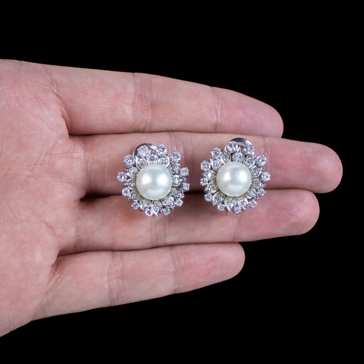 Vintage Massive French hot Flower Pearl Earrings