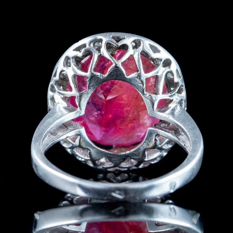 Vintage French Ruby Diamond Cluster Ring 9.2ct Burmese Ruby With Cert