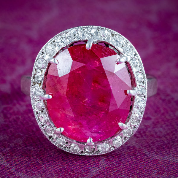 Vintage French Ruby Diamond Cluster Ring 9.2ct Burmese Ruby With Cert