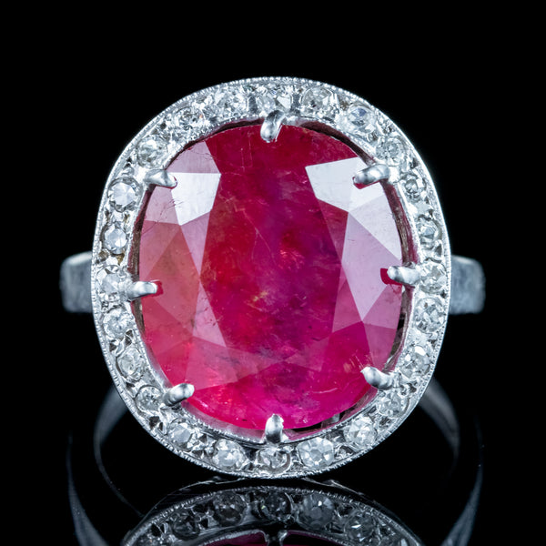 Vintage French Ruby Diamond Cluster Ring 9.2ct Burmese Ruby With Cert